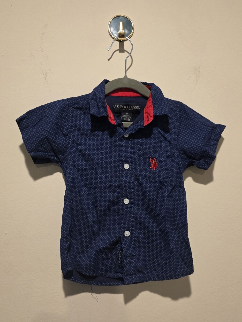 U.S. Polo Assn. Navy Short-Sleeve Button-Down Shirt with Red Accents
